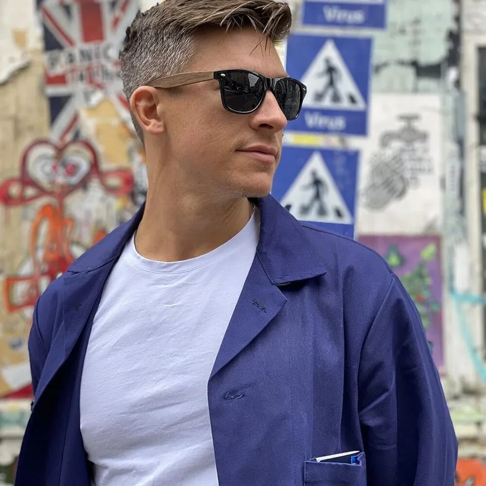 Walnut Wood Sunglasses with Black Polarized Lenses for Men and Women | 100% UVA/ - Picture 8 of 9